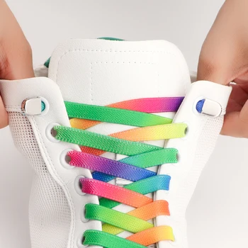 Rainbow Elastic lapos cipőfűzők tornacipőkhöz Színes, nyakkendő nélküli cipőfűzők Felnőttek Gyerekek 8MM széles gumi cipőfűző Tartozékok