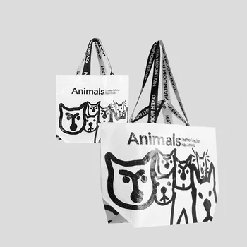 Rajzfilm PP szőtt bevásárlótáska Aranyos kutya mintás válltáska Újrafelhasználható vízálló táskák hordozható kézitáska utazási élelmiszerbolthoz