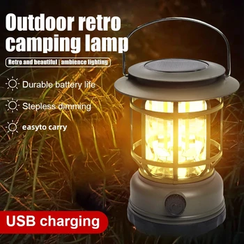 Retro Lovas lámpás kültéri vészvillogó Multifunkcionális kempingsátor fény Napelemes újratölthető kézi kempinglámpa
