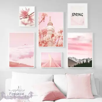 Rózsaszín tengerpart Cseresznyevirágok Tavaszi torony zátony Táj Plakátok és nyomatok Falfestmény Vászon festészet Nordic Pictures Nappali