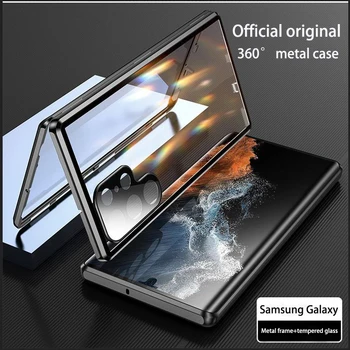 Samsung Galaxy S23 S22 S21 Ultra Note20 Case esetén 360°-os Full Surround fém mágneses képernyőüveggel Kamera védőburkolat