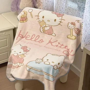 Sanrio Hello Kitty rajzfilm szőnyeg Nappali kanapé Egyrétegű takaró Légkondicionált Nap takaró Rózsaszín flanel takaró ajándék