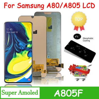 Super AMOLED A90 képernyő Samsung A80 LCD A805 A805F A805F A805F / DS A8050 kijelző kerettel érintőképernyő digitalizáló egység
