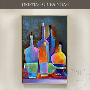 szakértő művész kézzel festett kiváló minőségű absztrakt palack olajfestmény vászonra Modern művészet borosüveg olajfestmény konyhai