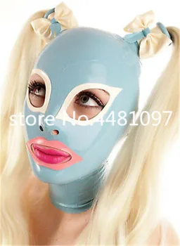 Szexi nők teljes fejű latex gumi maszk csuklyák Fétis cosplay gumi kapucni parókákkal Hátsó cipzáras klub viselet