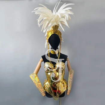Szexi strasszok Arany páncél Énekes Táncos Színpadi jelmez Retro tükör Drag Queen Színpadi viselet Rave ruha Farsangi ruházat