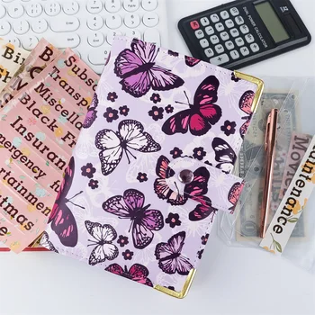 Színes iratrendező Budget A6 Pu bőr notebook tervező Pénzszervező készpénzmegtakarításhoz cipzáras borítékzsebekkel Matrica