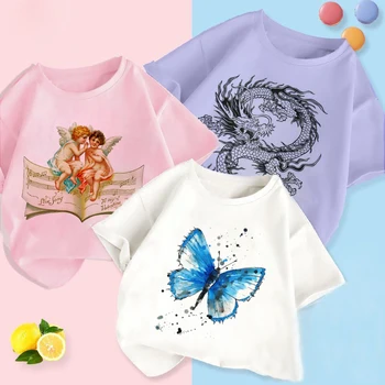 Sárkány 2021 Nyári gyermekruházat Fiú rövid ujjú póló Gyerek póló Gyermek lányok ruhái Pillangó ruhák Fiú póló