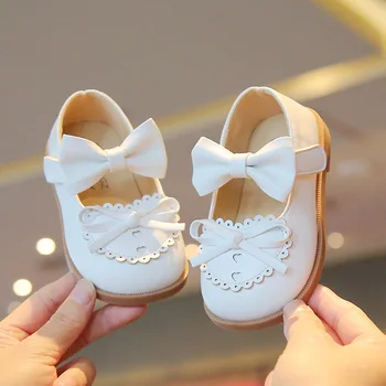 Tavaszi őszi lányok bőrcipők Új aranyos íj kisgyermek lány cipők puha alsó divat Kids hercegnő cipők H571