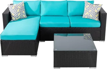 terasz bútor szettek 3 részes kültéri szekcionált kanapé fekete minden időjárási rattan fonott kanapé kis teraszos beszélgetési kanapé