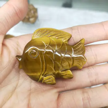 Természetes faragott Mini állat tigrisszem kő hal gyógyító családi díszek Lakberendezési kiegészítők 1db