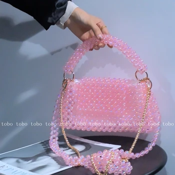 Testreszabott gyöngyös kézzel készített designer kézitáskák Aranyos rózsaszín női ruházat Belső táska eredeti sokoldalú estélyi fülzsebek