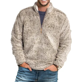 Téli férfi polár plüss meleg kapucnis pulóver pulóverek 1/4 cipzáras állvány gallér meleg pulóver alkalmi pulóverek felsők ruházat