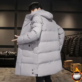 Téli pehelypamut dzseki, férfi túlméretezett, laza és megvastagodott középhosszú kapucnis, divatos pamutkabát, új kabát