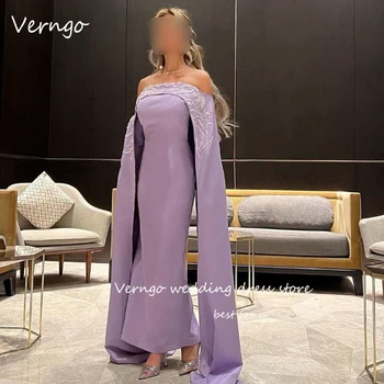 Verngo Elegáns vállról Hímzés estélyi ruhák Szaúd-Arábiai Nők Stretch hosszú köpenyujjak Báli ruhák Hivatalos parti