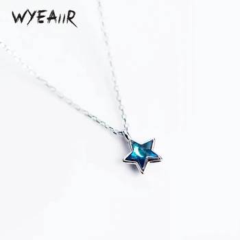 WYEAIIR 925 Sterling Ezüst Fényes Aranyos Kék Mini Star Diákajándék Finom ékszerek Luxus női nyaklánc