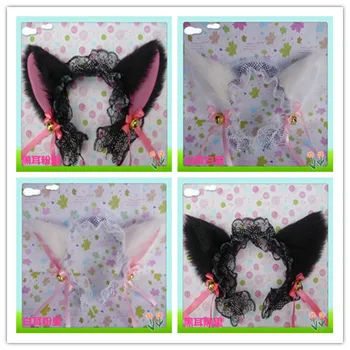 Új Lolita Party Anime Black Cat Ears fejpánt díszes ruhához Jelmez karácsonyi parti Bud selyem Fejfedő