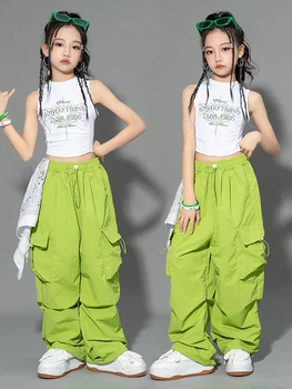 Új lányok Jazz táncruhák Hip Hop Performance öltöny Crop Tops Zöld nadrág Utcai tánc jelmez Gyerek divat ruházat BL11098