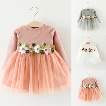 Újszülött kisgyermek kislány ruha csipke virágmintás hosszú ujjú ruha hálós tüll báli ruha ruha hercegnő ruhák 0-24 hónap