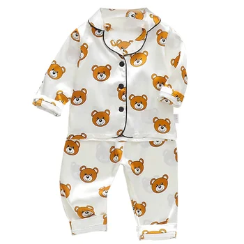 0-4 éves fiúk és lányok pizsama öltöny új tavaszi és őszi selyem hosszú ujjú nadrág Pizsama öltöny kényelmes otthoni ruha