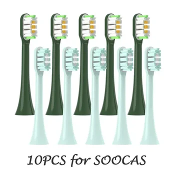 10 db rézmentes cserélhető kefefej SOOCAS X3/X3U/X5 puha DuPont sörtéjű menta/VanGo zöld szónikus utántöltő fúvókákhoz