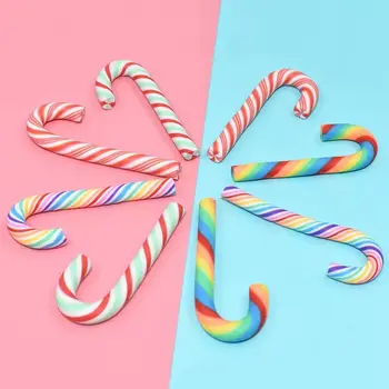10Db kézzel készített karácsonyi cukorka Lakberendezés Szimuláció Agyag cukorka nád DIY Xams Descorations Karácsonyi kiegészítők