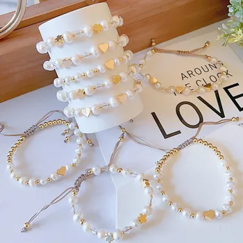 10Pcs természetes gyöngy karkötők Luxus designer ékszerek Heart Star karkötő nőknek Elegáns Dainty Femme kiegészítők