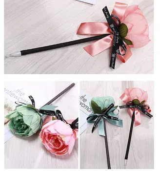 1PC Kreatív kézi toll szimuláció Virág íj golyós toll esküvői hosszú bot jel toll írószer újdonság