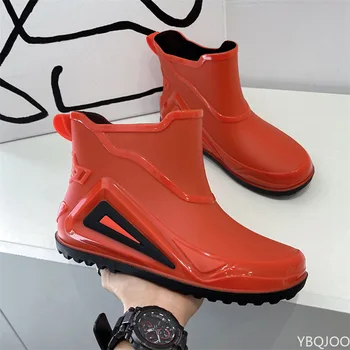 2022 Piros alsó alacsony esőcipő Férfi vízálló csúszás a naplopókon Esőcipők Férfi galoshes gumi esőcipők Férfi gumi esőcsizma
