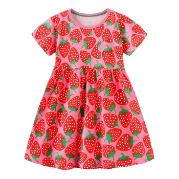 2023 Kislány kisgyermek lány ruha 2-7 éves korig Eper lány ruha rövid ujjú nyári alkalmi ruha