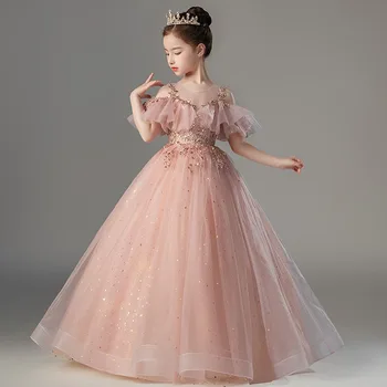2023 Luxus lány gyermek zsúrruha 12 és 14 éves gyerekeknek Flitteres báli ruhák Tini koszorúslány esküvői szertartás báli ruhák