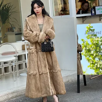 2023 Tél Nők Piros Valódi nyúl bundák Természetes teljes bőr Nyúlszőrme Hosszú kabátok Kabát Luxus Tél