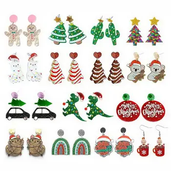 2023 Új csillogó akril Mikulás Mikulás karácsonyfa fülbevaló nőknek Fesztivál ékszerek Ingyenes szállítás Dropshipping