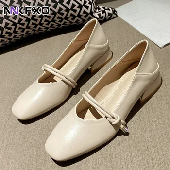 2023 Új kerek orrú Mary Jane cipő stílus sekély vastag sarkú cipő tavaszi egyszemélyes cipő női