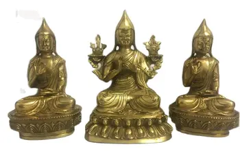3 db A készlet Tibet réz bronz 18Cm Tsongkhapa Ke Zhujie Gentown Juba Buddha istennő szobrok