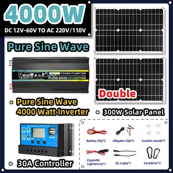 4000W tiszta szinuszhullámú inverter 30A töltésvezérlő Napelemes rendszer készlet 600 W-os napelem kültéri teljesítmény napelemes rendszer készlet