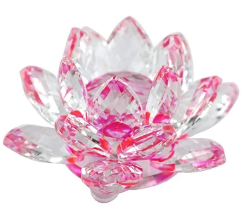80/100/120/140/200mm 1db rózsaszín színű kristály lótusz virág lótusz üveg figura papírsúlyú dísz Feng Shui dekorációs gyűjtemények