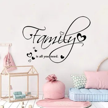 A család minden, amire szükséged van Szív fal matrica Nappali hálószoba Ház Szerelem idézet Fali matrica Konyha Vinyl lakberendezés