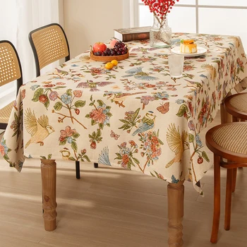Amerikai terítő virágok Madarak Jacquard asztalfedél vastag Bue téglalap alakú esküvői étkezőasztal Zsenília vízálló olajálló
