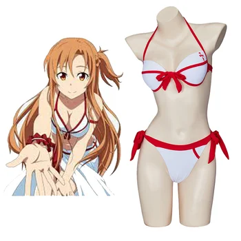 Anime Sword Art Online Yuuki Asuna jelmez szexi fürdőruha Yuuki Asuna kétrészes bikini Halter Top rövidnadrág fürdőruha strand szett