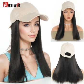 Aosiwig hosszú, egyenes baseball paróka szintetikus természetes bob paróka fekete kalap paróka sapka szőke hajjal Connect baseball sapka állítható