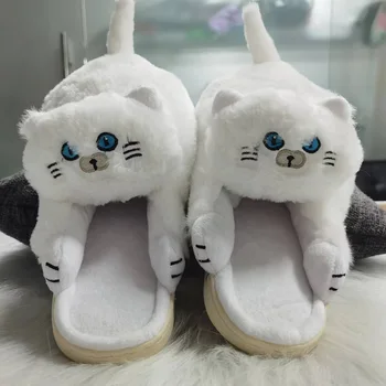 Apanzu Szép macskapapucs Női téli csúszdák Szőrös papucsok Kawaii padlócipők Lány fehér öszvérek Vicces aranyos ajándékpapucs