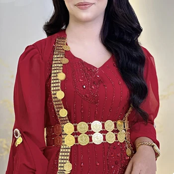 Arab Kurd Luxus Aranyérmék Deréklánc Válllánc Közel-keleti Etnikai Menyasszony Esküvő Tánc Party Testékszerek
