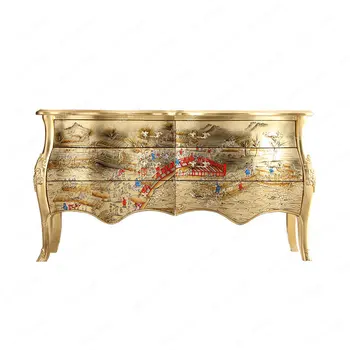 Arany fólia Qingming folyó festése Tömörfa előszoba Előszoba dekoráció Bútor előszoba szekrény kijelző dekorációs szekrény
