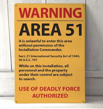 Area 51 Narancssárga Nincs áthágás Roswell figyelmeztető jel Fém plakett kocsmák Ajándékötlet Szomorú fém szoba jel Fal Retro Art jel, 8