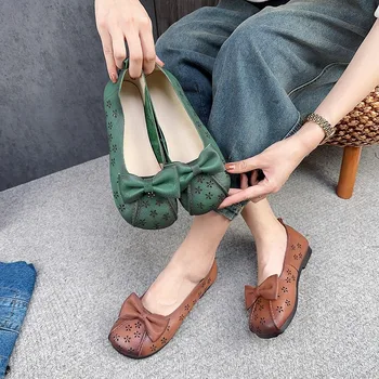 Birkuir Retro üreges virágok lapos cipők nőknek Naplopók Valódi bőr Slip On Luxus elegáns csokorcipők Női puha cipő