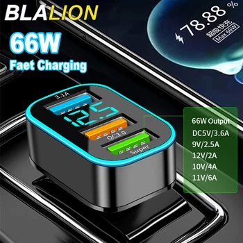 BLALION 66W autós töltő négyzet 3 portos USB autós töltők könnyebb gyorstöltő automatikus telefontöltő adapter HUAWEI iPhone Samsung