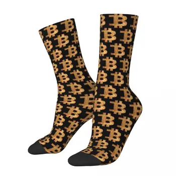 Boldog vicces férfi zokni alkalmi Bitcoin B betű vintage kriptovaluta zokni Kiváló minőségű női zokni tavasz nyár ősz tél
