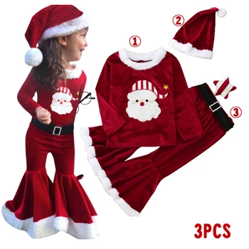 Chirldren karácsonyi jelmezek Fiúk és lányok öltönye Mikulás külső ruhák Születésnapi karácsonyi dekorációk Kalapok 3DB 2024 Újév