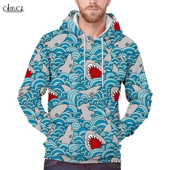 CLOOCL Férfi kapucnis pulóverek Sportdzseki Alkalmi pulóver felsők Őrült cápa nyomtatás Streetwear Party ruházat Rajzfilm pulóverek
